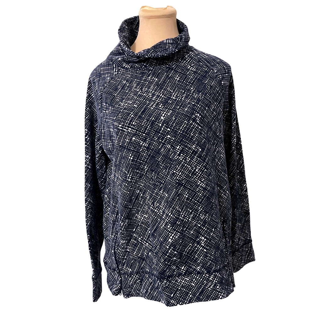 T by Talbots Pullover Sweatshirt Blue White  Funnel Neck Athleisure Casual Small